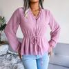 Blusa de primavera y verano para mujer, camisa de gasa con lunares y manga larga con volantes y cintura anudada