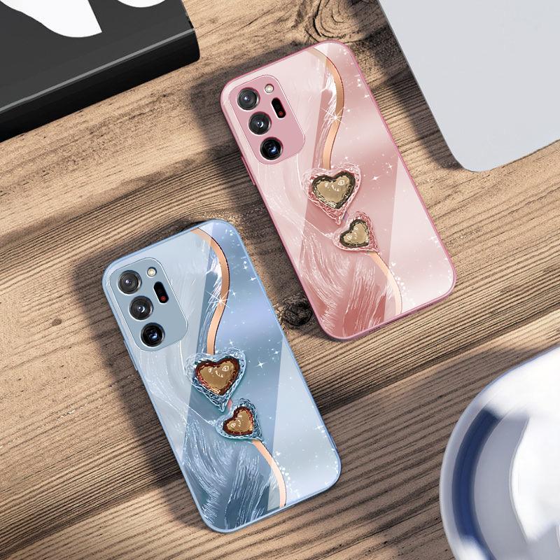 Amber Double Love For Samsung Galaxy Note 8 9 10 PRO 20 Ultra A01 02 03 Core 04E 4G 12 13 5G Tempering Glass Phone Case