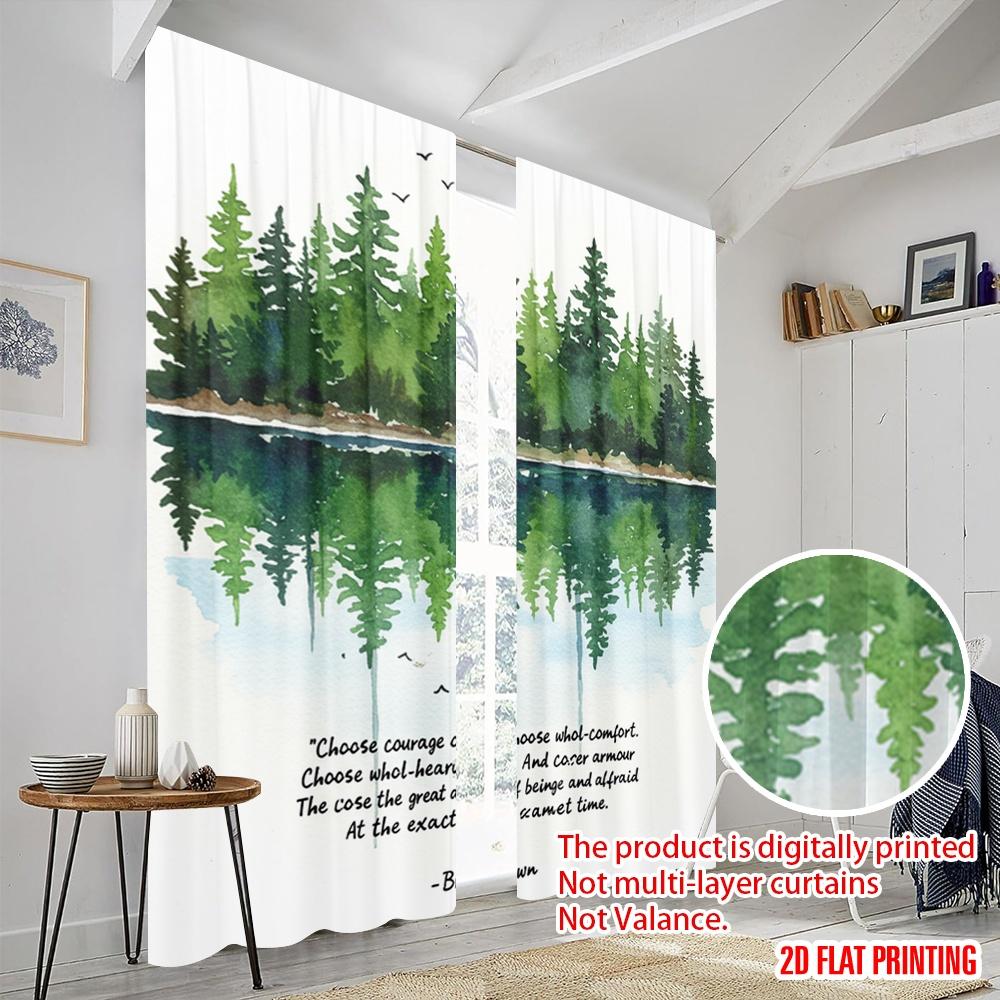 2 Stück 2D Flachdruck Vorhänge Waldspiegelung Mut Abenteuer Stoff Ohne Strom Feiertagsdekorationen Perfekt für Alle