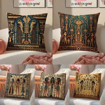Historical Egypt Pharaoh Cultural Style Pillow Case Comfort Sofa Bed Silky Elegant Invisible Zipper Decorative Cushion Cover
