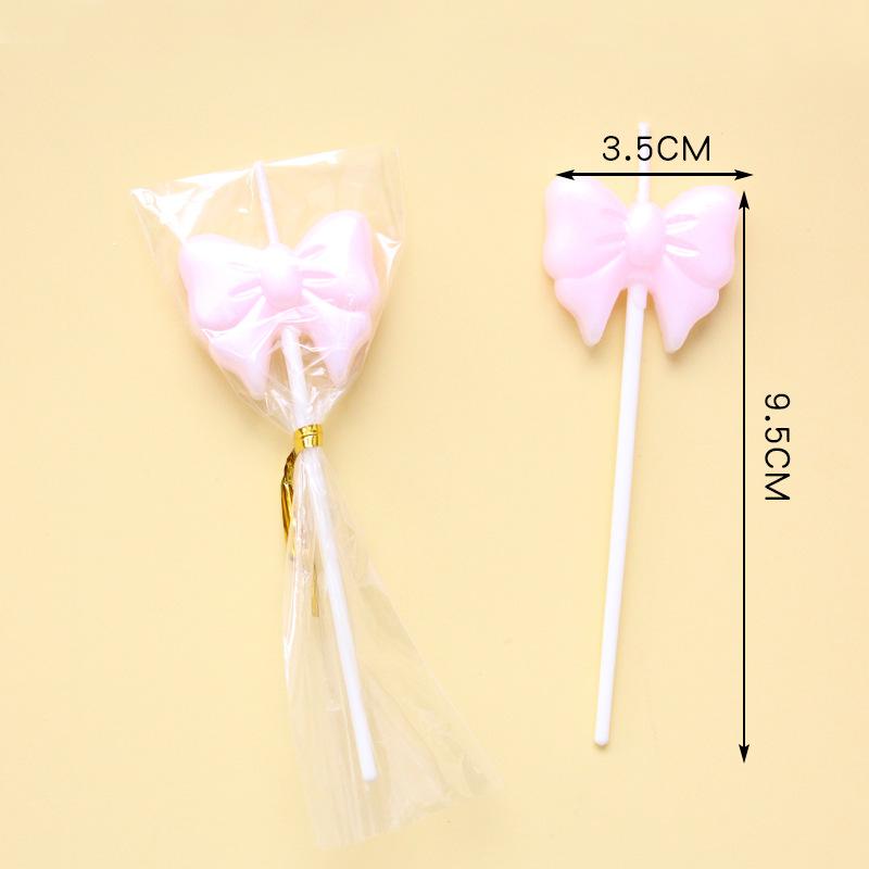 Single Bow Candle Beautiful Cake Decoration Plug-in Pink and White Cartoon Lollipop Birthday Candle