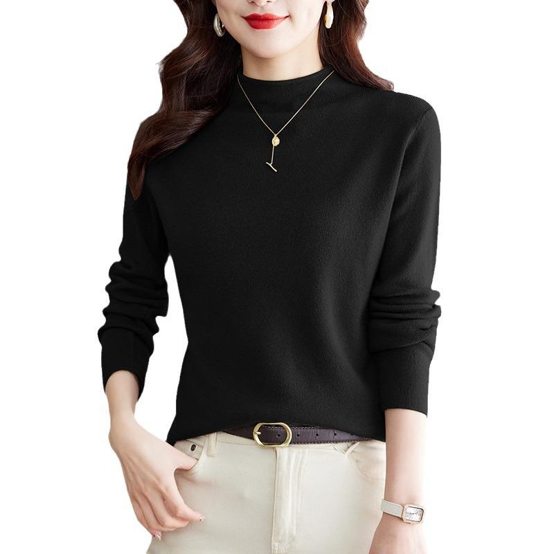 

Мягкая и эластичная вязаная базовая рубашка для женского весеннего нового свитера с полувысоким воротником и длинными рукавами One size