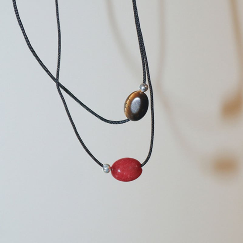 Modernlike Silver 925 Oval Gemstone Silk String Necklace