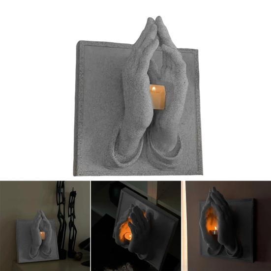 Portacandela Mano in Preghiera Materiale Resina Simbolo di Fede Emozione Calore Speranza Portacandela Accento Domestico Pacifico