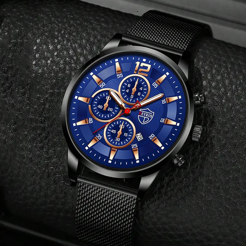 3pcs/set, 1pc Men's Fashion Casual Stainless Steel Mesh Band Quartz Watch & 1pc Bracelet & 1pc Necklace with