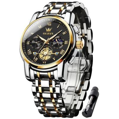 Men's Chronograph Wristwatch Business Style Large Easy-to-Read Waterproof Quartz Gold and Black