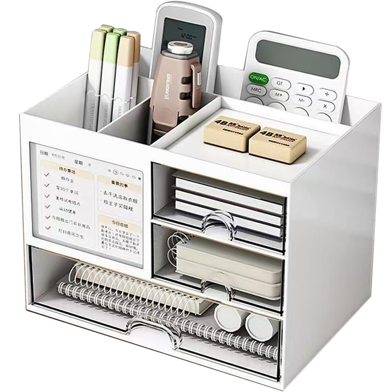 

Xawslife Multifunctional Desk Desktop Storage with 3 Small Item Storage Stationery Desk Storage Pen Remote Control Cosmetics Home and Office No