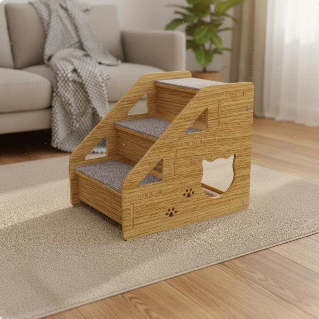 Wooden Pet Stairs Stable Design Dog Steps for Bed Cat Climbing Steps Anti-Slip Surface Three-Tier Wooden Pet Stairs for Sofa