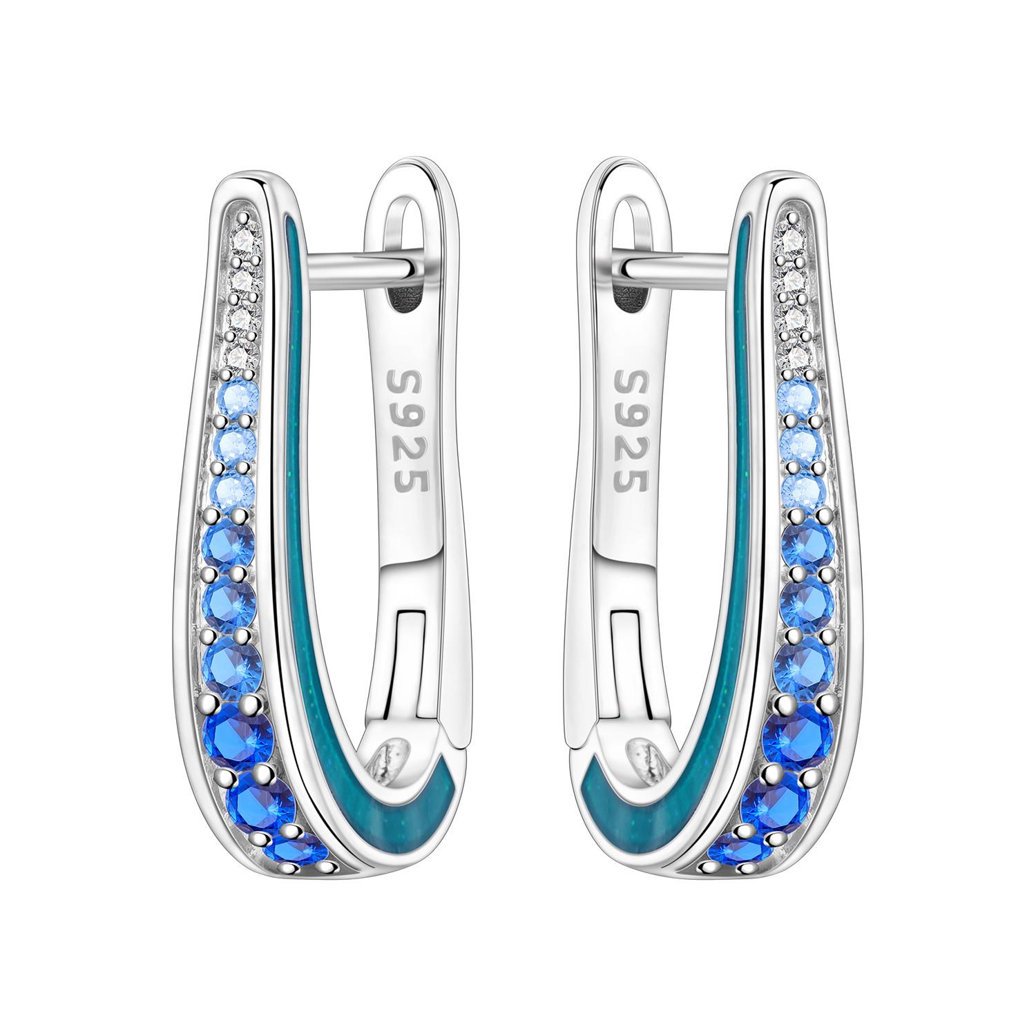 S925 Silver Simple Blue Gradient Earrings Hoop Earrings Women Jewelry Trendy Anniversary Gifts