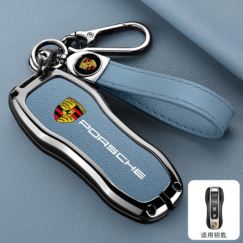 4 Buttons Zinc Alloy Leather Car Remote Key Case Cover Shell for Porsche New Cayenne Panamera 911 992 Taycan Accessories Sticker