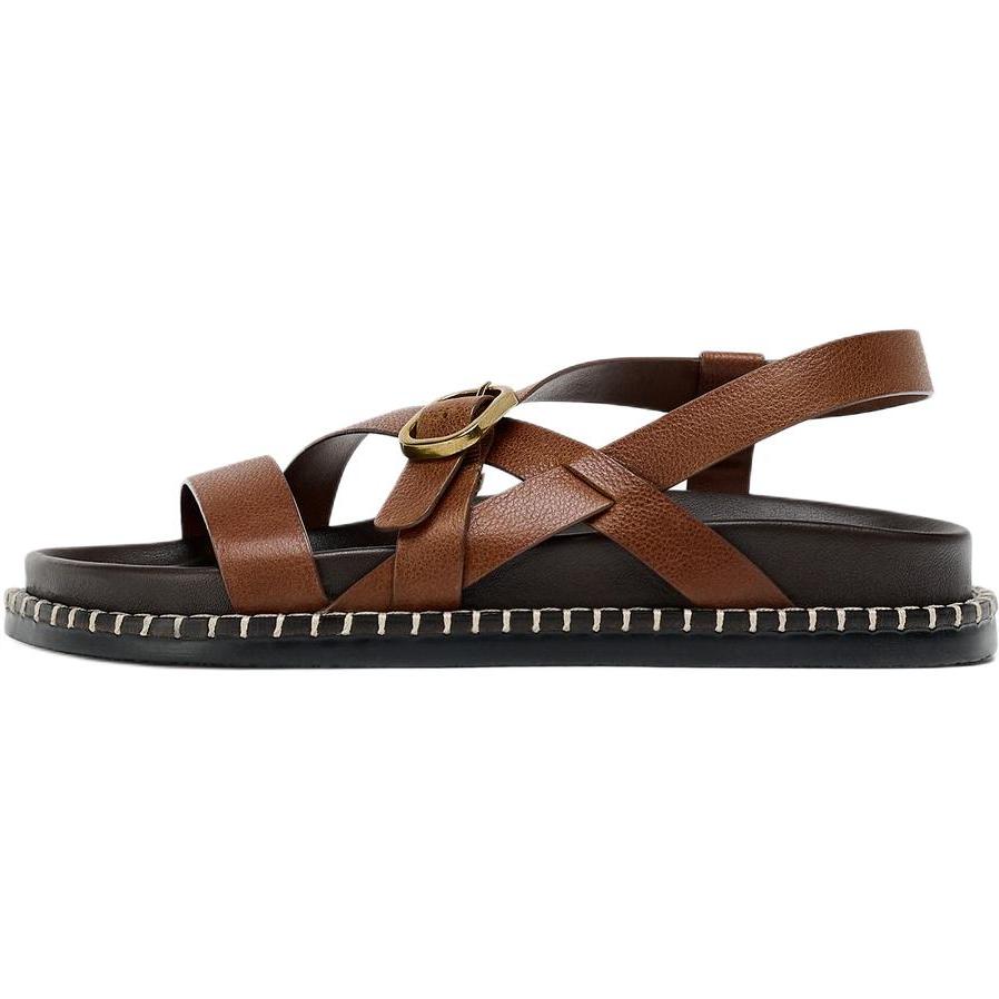 

Zara Кожаные сандалии-слайдеры на плоской подошве с металлической пряжкой Женская обувь Коричневые 11614510105-38 40