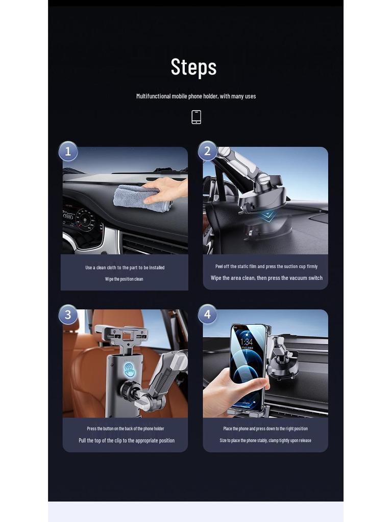 Universal Foldable Car Phone & Tablet Holder for 7-12.9 Inch Devices with Suction Cup