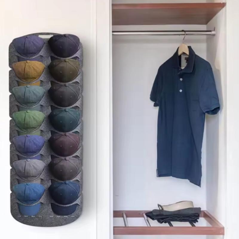 Felt Hat Storage Rack, Wall Mounted Cap Organizer with Clip, Space-Saving Closet Holder for Baseball Visors, Travel Cap Rack