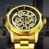 WINNER Luxury Gold Skeleton Automatic Watch for Men Luminous Pointers Royal Irregular Mechanical Watches Stainless Steel Strap