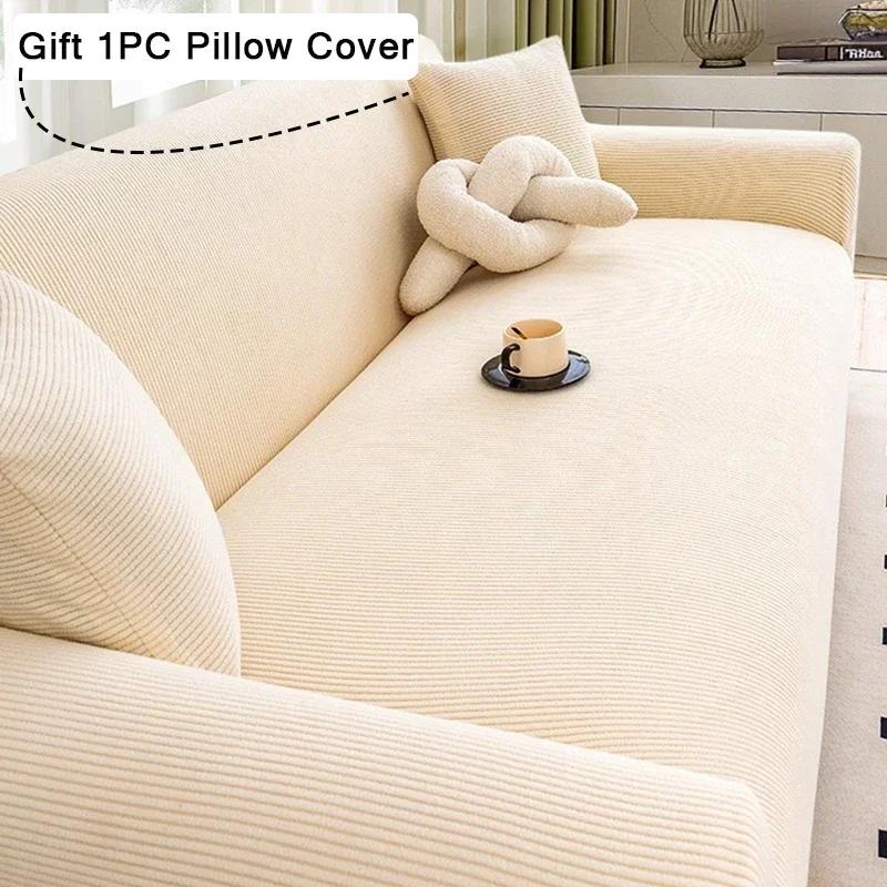 Premium Stretch Jacquard Sofa Cover Polar Fleece Fabric Non Slip Elastic Slipcover For 1-4 Seater Livingroom Furniture Protector