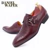 Fashion Luxury Genuine Leather Men's Oxford Shoes Burgundy Black Office Business Dress Loafers with Buckle Pointed Toe for Wedding