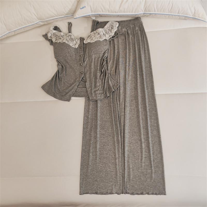 Women's Lace Camisole Sleepwear Set with Chest Pads - Sweet & Sexy Spring/Summer Homewear.
