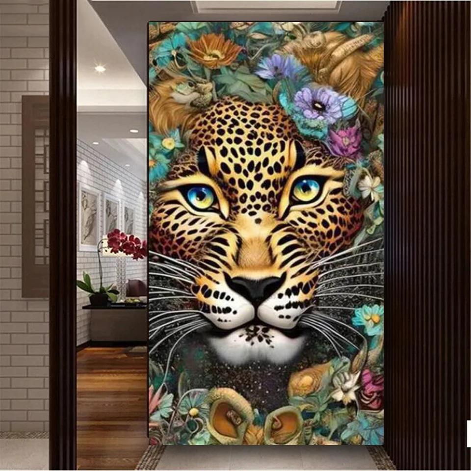 Velký Formát Džungle Tygr Leopard Drak Květina Diamantová Malba Křížková Výšivka DIY Plná Mozaika Výšivka Divoká Zvířata Dekor A877
