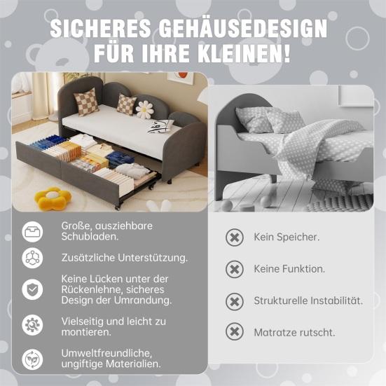 Twin Sofa Bed with Storage Drawers Large Capacity Drawer Rotary Wheels Velvet Upholstered Uneven Fence Sleep Solid Iron Frame Bedroom Twin Size Daybed