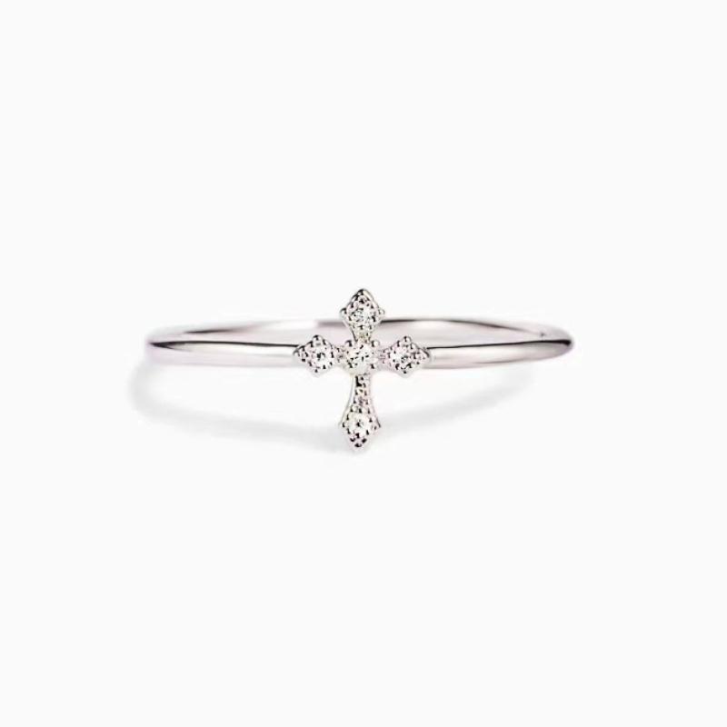 Dainty Shining Cross Ring Lady Daily Wearable Jewelry with Bright Zirconia Versatile Stylish Finger Accessories for Women