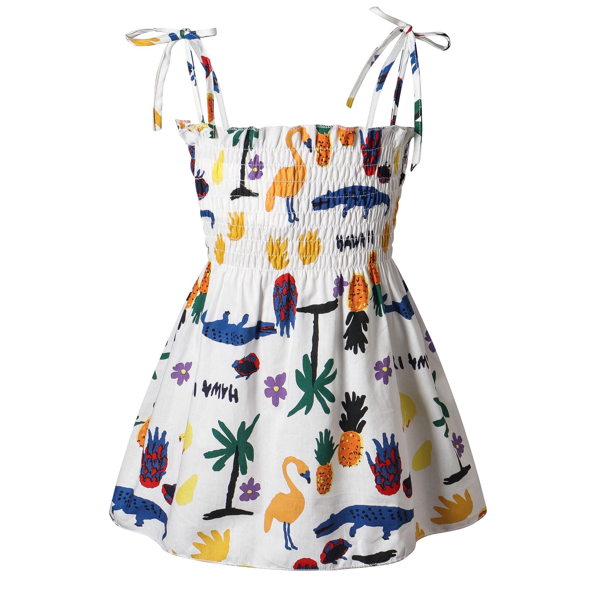 Summer Girls Solid Print Spaghetti Strap Dress Baby Princess Sundress Beach Vacation Toddler Clothing 90cm