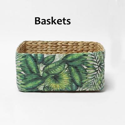 Storage Rectangular Baskets|Cane Or Bamboo Basket|Wicker Basket As Gift Hamper Basket/Rattan Wardrobe Basket (Green Leaf)