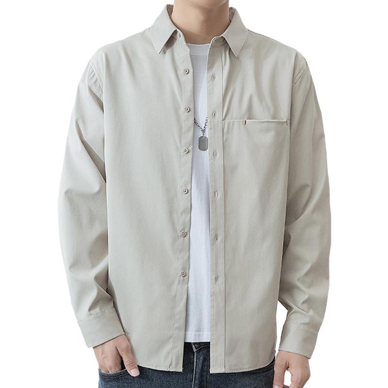 Men's Long-sleeved Shirt Spring Casual with Lined Clothes Korean Version of The Trend Spring and Autumn Shirt Coat