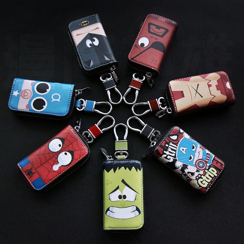 Cute Cartoon Key Bag Men Women PU Leather Key Holder for Car Metal Key Chain Creative Mini Zip Coin Purse Car Key Case Cover