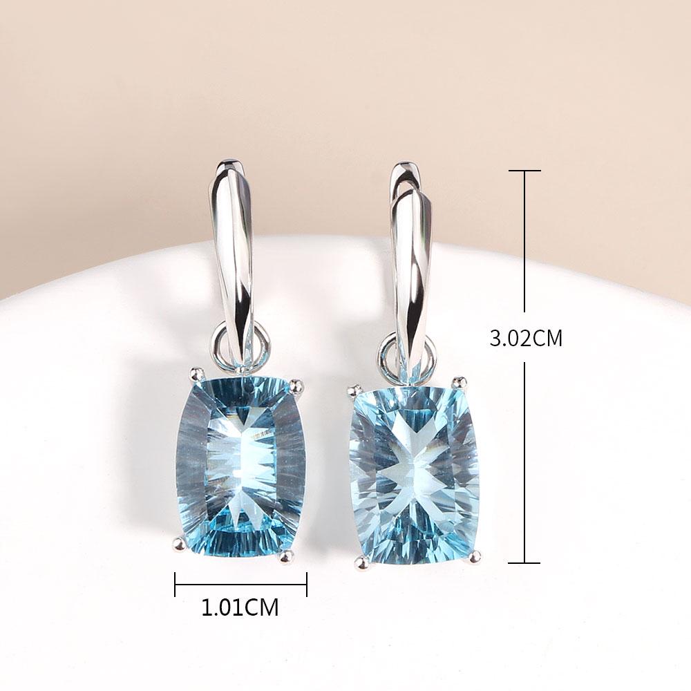 Real Sky Blue Topaz Earrings Special Cut Natural Gemstone Fine Jewelry for Women Earring 925 Sterling Silver