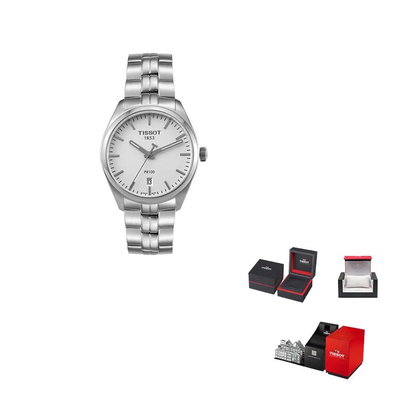 TISSOT Men s PR100 Collection Watch T101.410.11.031.00 White Dial Silver Strap