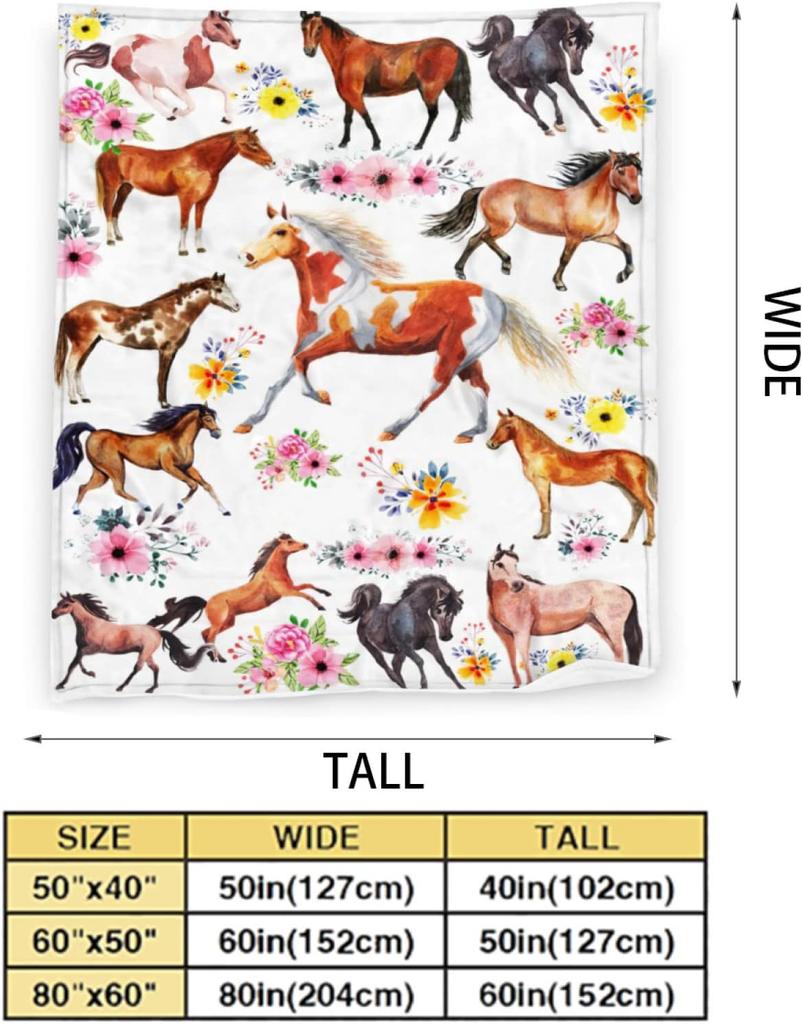 Horse Blanket Gifts for Girls Women Western Horses Flowers Animal Fleece Flannel Throw Blankets Soft Lightweight Horse Plush Stu