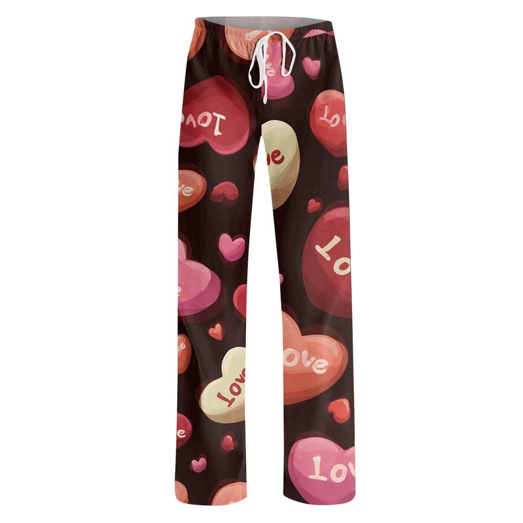 Women's Valentine's Day Heart,themed Casual Milk Silk Fleece Pants, Sleep Pants, Home Pants