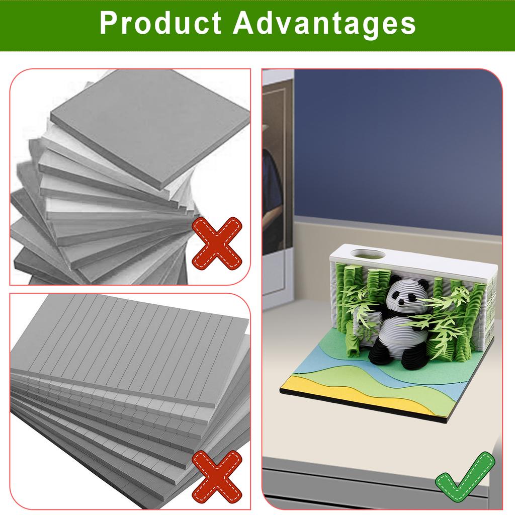 3D Desk Note Pad Creative Panda Memo Pad Tear-Away DIY 3D Note Pad with Pen Holder Paper Carving Art for Decoration Collectibles