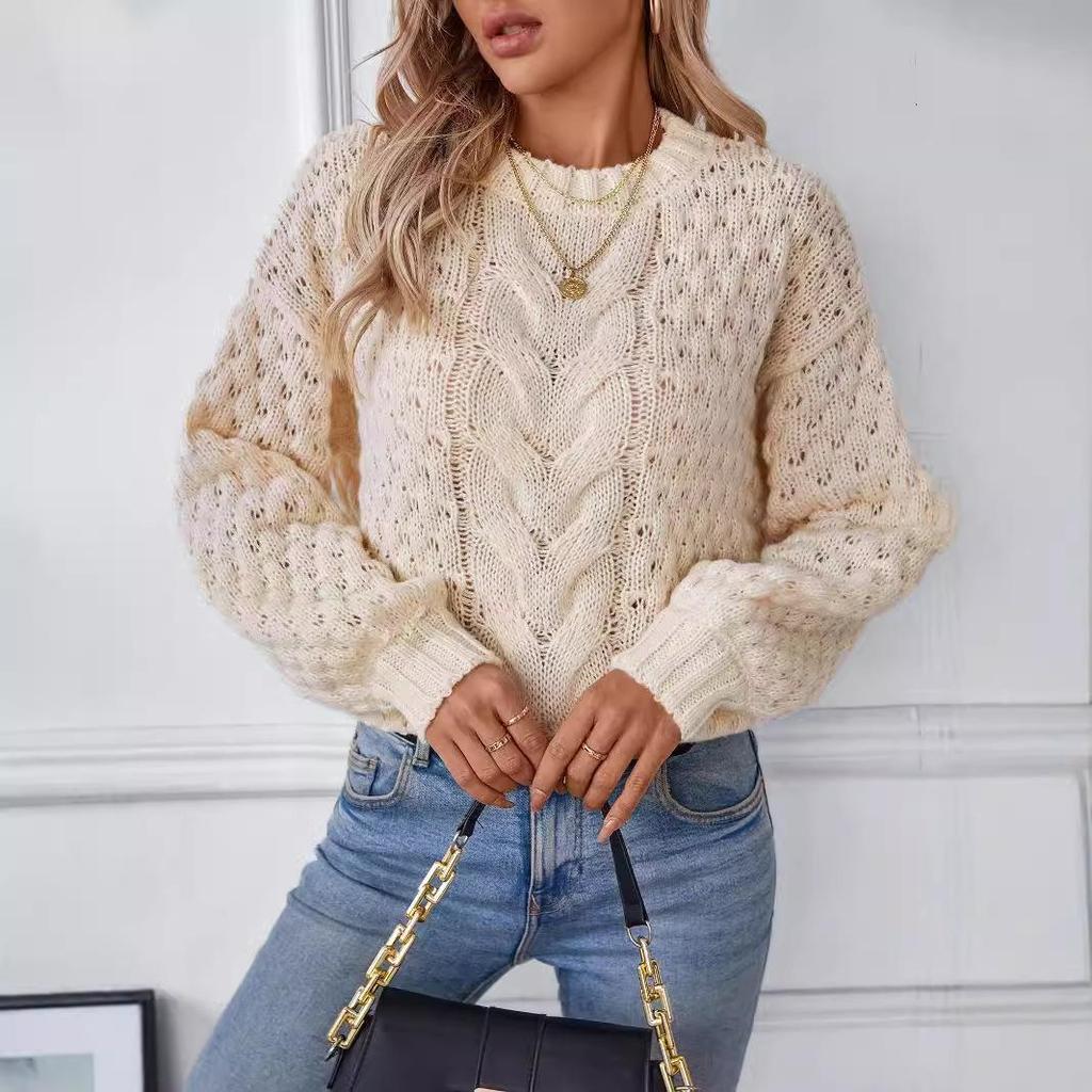 Women's  Autumn Winter Loose Crew Neck Vintage Knitwear New Hollow-out Pullover Casual Sweaters