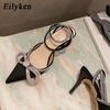 Fashion Eilyken Style Glitter Rhinestones Silk Transparent Pumps Women Crystal Bowknot Satin High Heels Party Prom Stripper Shoes