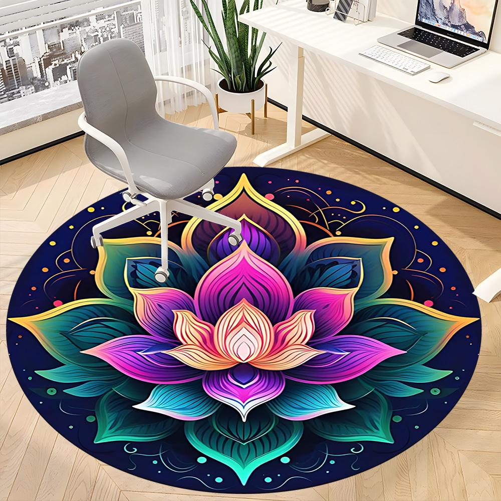 1pc Lotus Mandala Artwork Chair Carpet for Office, Round Non Slip Durable Large Size Office Carpet, Suitable for Office