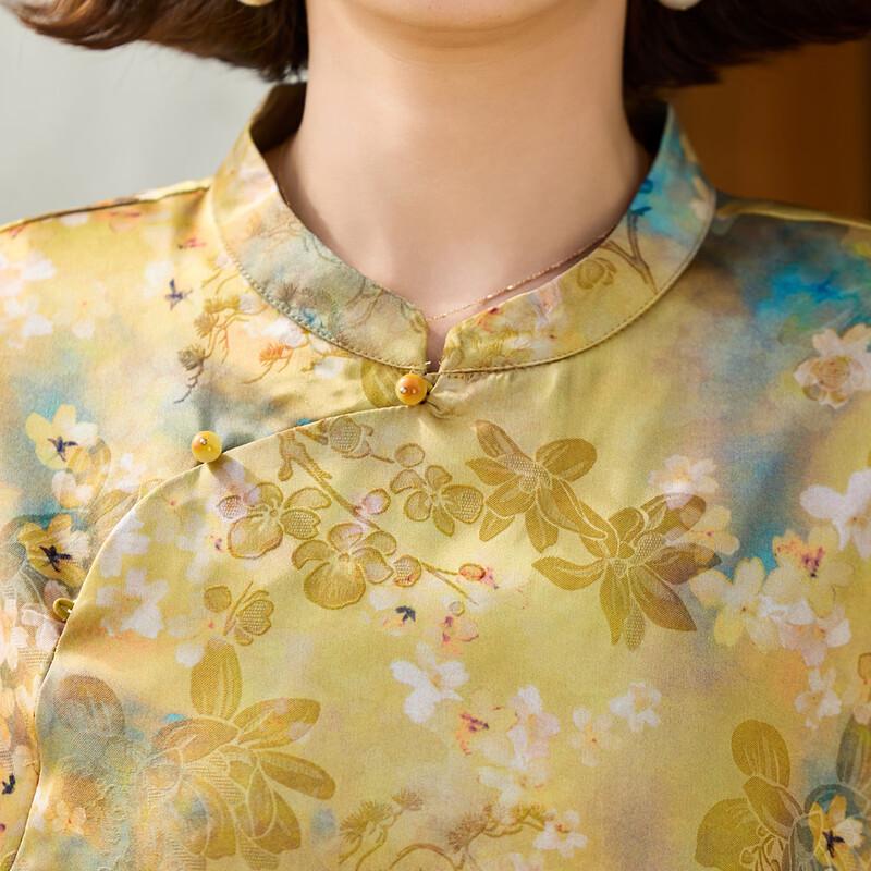 New Chinese Style Floral Print T-shirt for Women