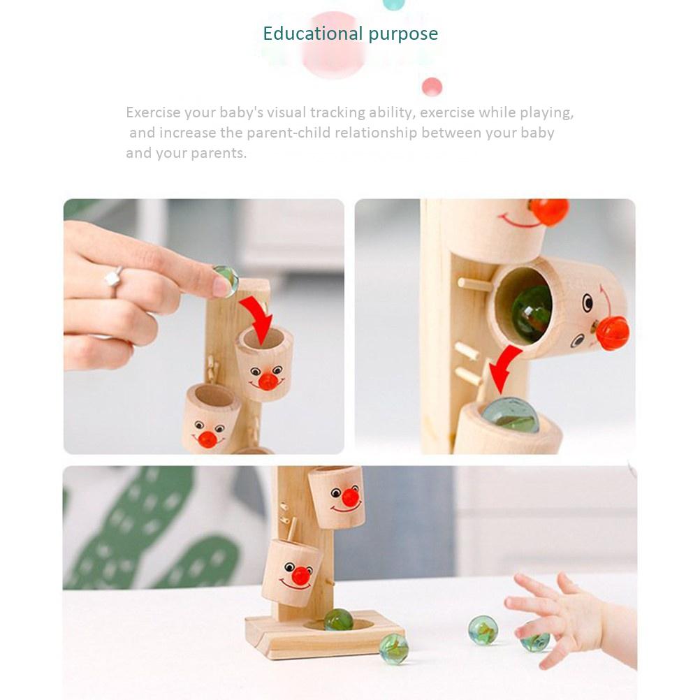 Clown Marble Ball Run Track Games Kids Early Educational Wooden Toy Funny Clown Kegs