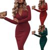 Módní dáma jednobarevné šaty s dlouhým rukávem, křížem do V, výstřihem Bodycon Banquet Midi