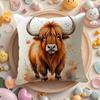Highland cow and flower Cushion Cover Natural Linen Organic Fabric DoubleSided Printing Sofa Home Decor Gift Pillow Cover