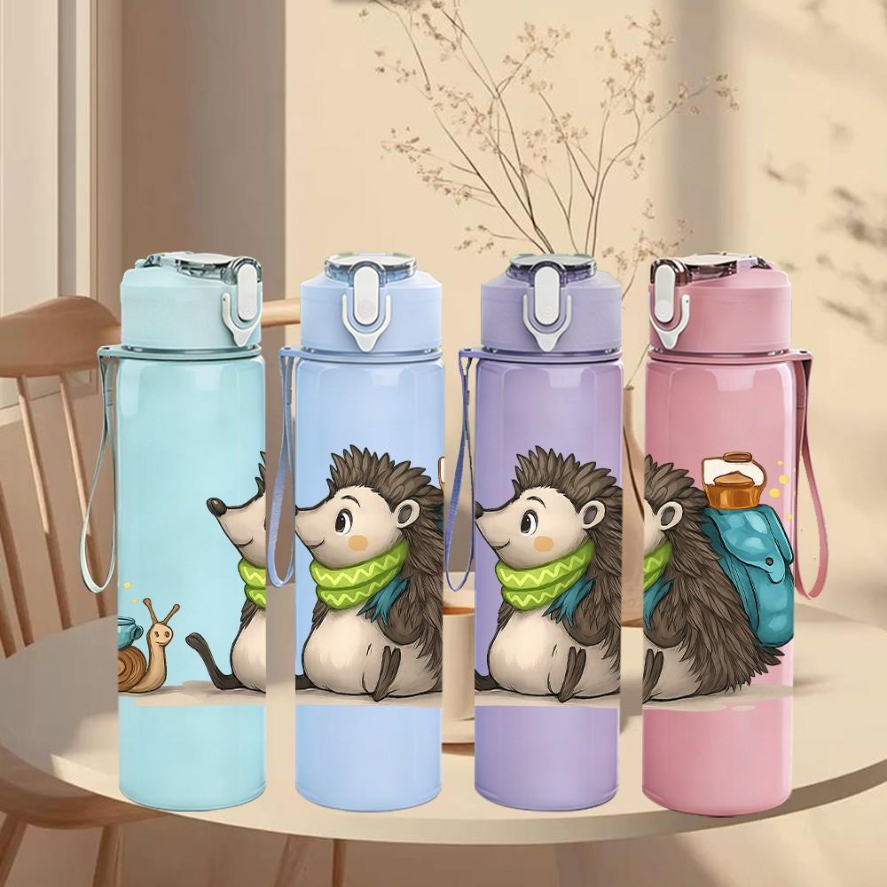 1PC Backpack Travel Hedgehog 750ml Color Plastic Sports Water Bottle Leakproof Flip Straw Lid Suitable for Sports Office Home Use