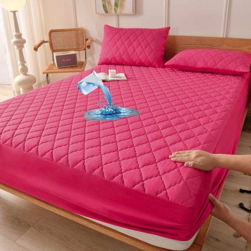 Waterproof Mattress Protector, Thick Quilted Solid Color Bed Cover with Deep Pocket,Warm Breathable Bedding for Bedroom Room Hotel, Without Pillowcase