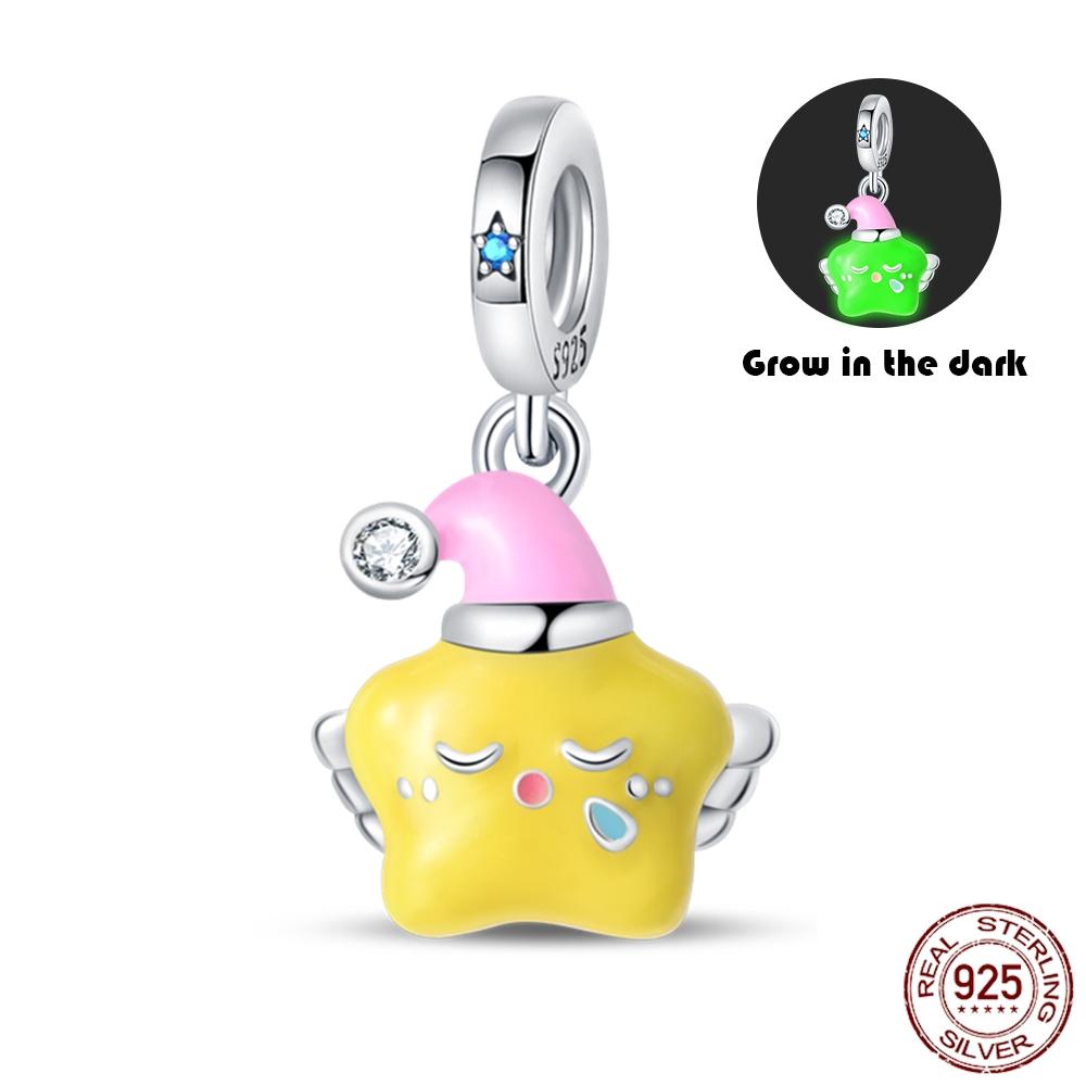 925 Silver Glow in the dark Firefly Honeybee Star Charms Beads Fit 925 Original Bracelets Fine DIY Jewelry Gift Women