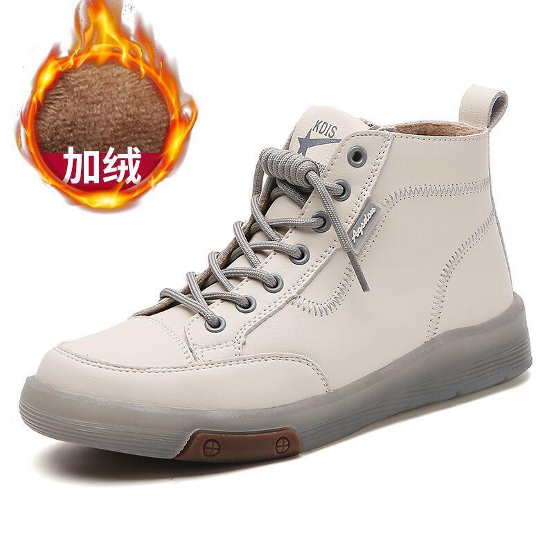 Spring leather soft bottom flat bottom sports casual board shoes high top beef tendon sole shoes low heel non-slip