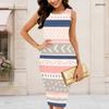 Women Plus Size Round Neck Sleeveless Printed Bodycon Midi Dress