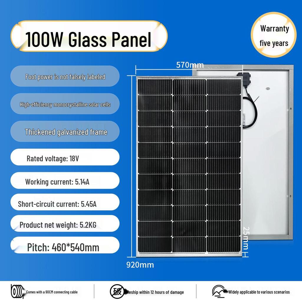Monocrystalline Solar Panel Power System for Home & RV, 12V/24V with Lithium Battery Charging