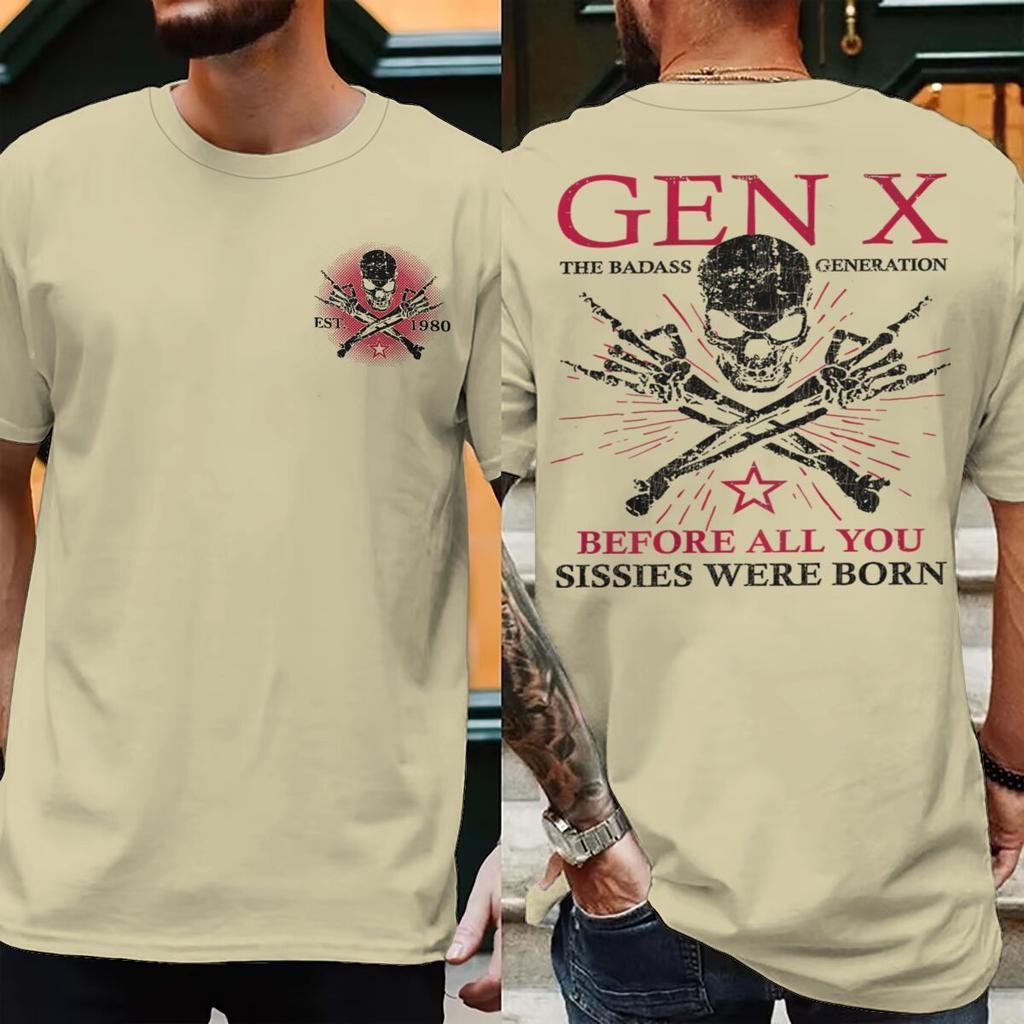 Est 1980 Lustiges Generation X Shirt Unisex Unisex Kurzarm Vintage Gen X Die Badass Generation Aufgewachsen von Totenköpfen Streetwear