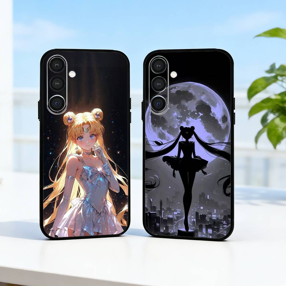S-Sailor-M-Moon Anime Phone Case For Samsung A73,72,71,A52,51,40,41,A22,A32,31,A13, Soft Black Shell
