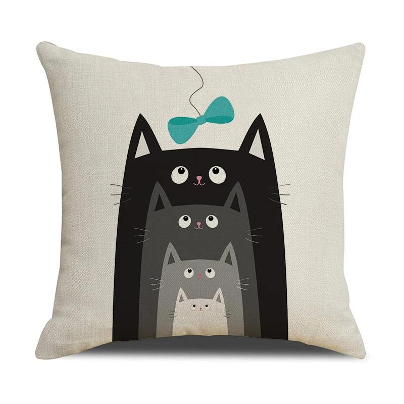 Black And White Cute Cat Printed Cushion Cover Home Decorative Sofa Pillow Covers Coffee Chair Throw Pillow Case Car Pillowcase