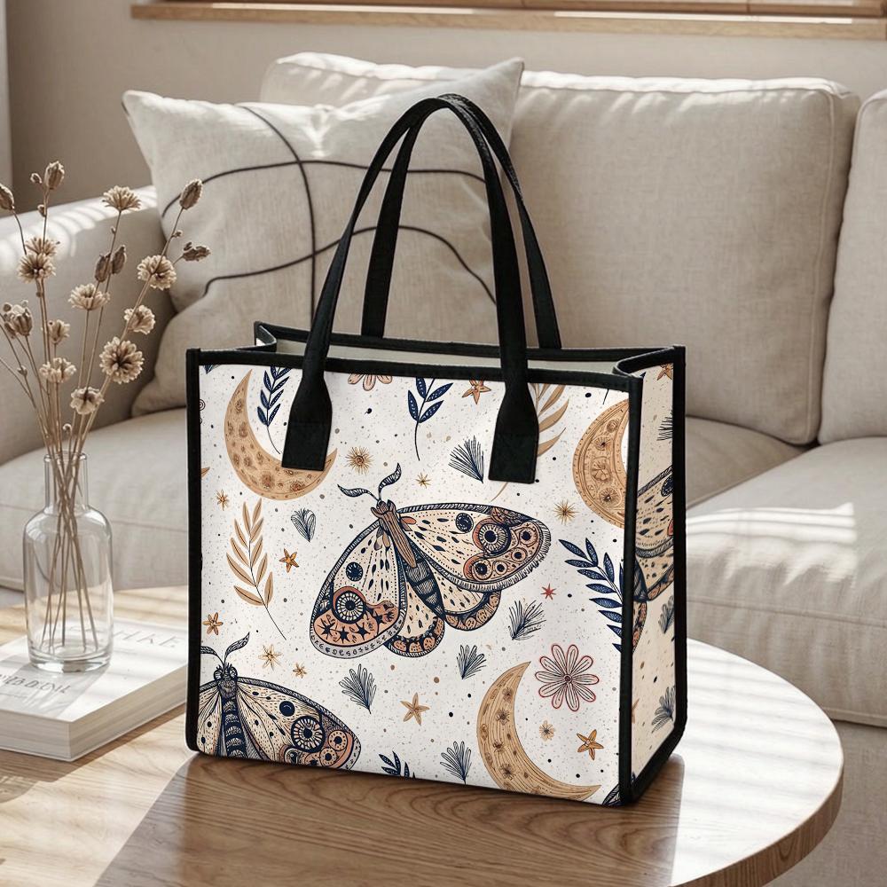 Bohemian Moth Moon Pattern Tote Bag Daily Casual Shopping Shoulder Bag